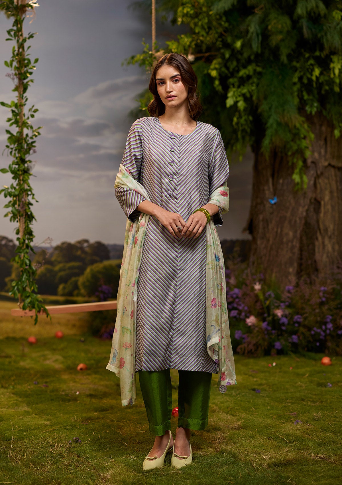 Dappled Violet Striped Kurta Set
