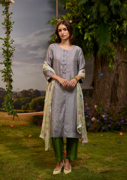Dappled Violet Striped Kurta Set