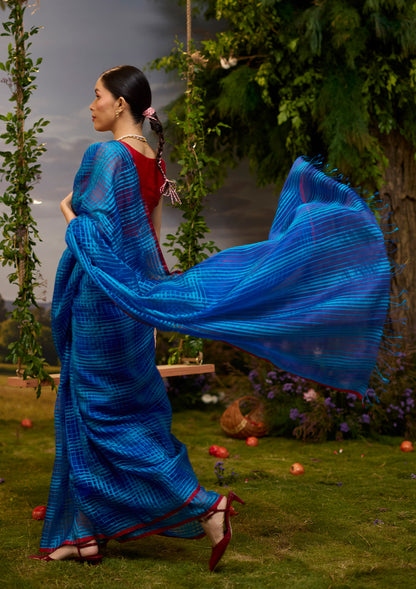 A-Walk-in-Blue Checkered Saree