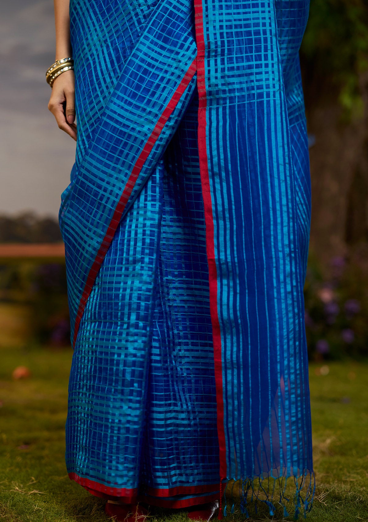 A-Walk-in-Blue Checkered Saree