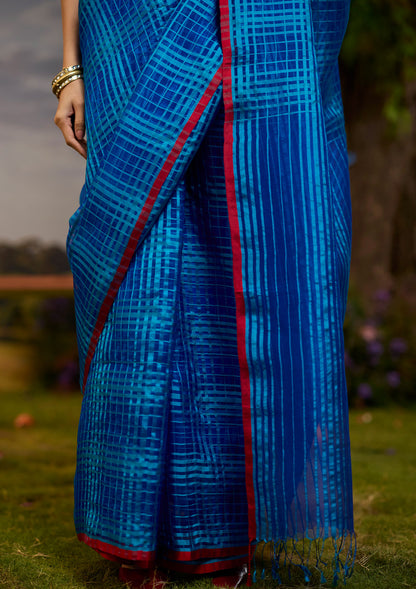 A-Walk-in-Blue Checkered Saree