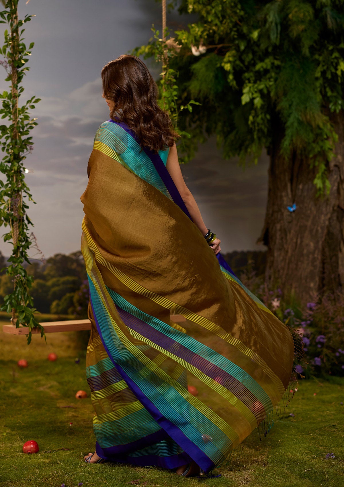 Earth-to-Sky Striped Saree