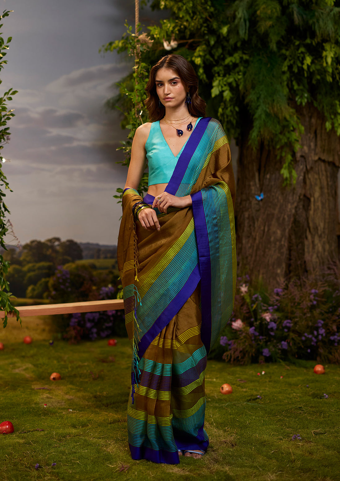 Earth-to-Sky Striped Saree