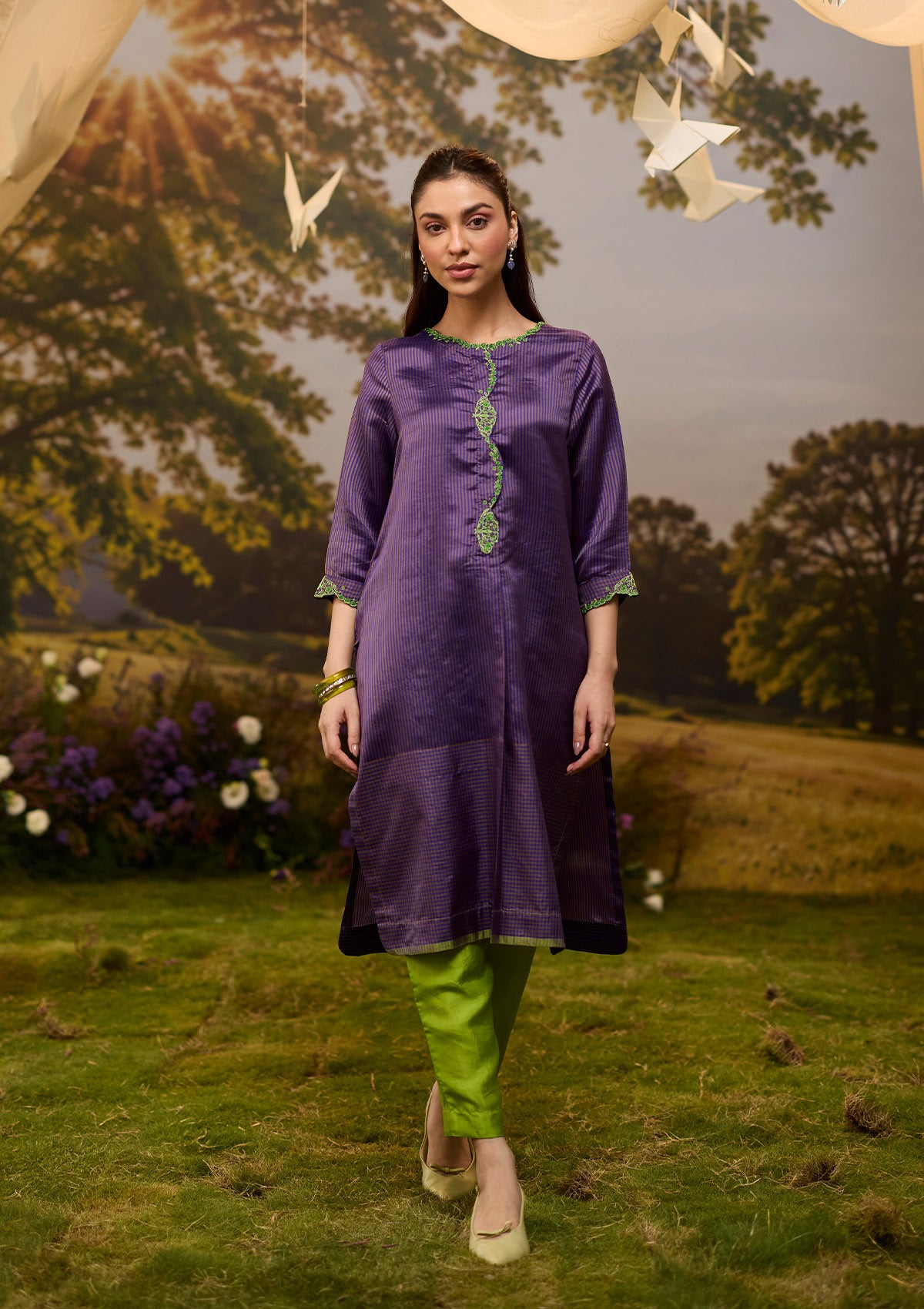 Rhythm &amp; Rhyme Embroidered Purple Kurta Set
