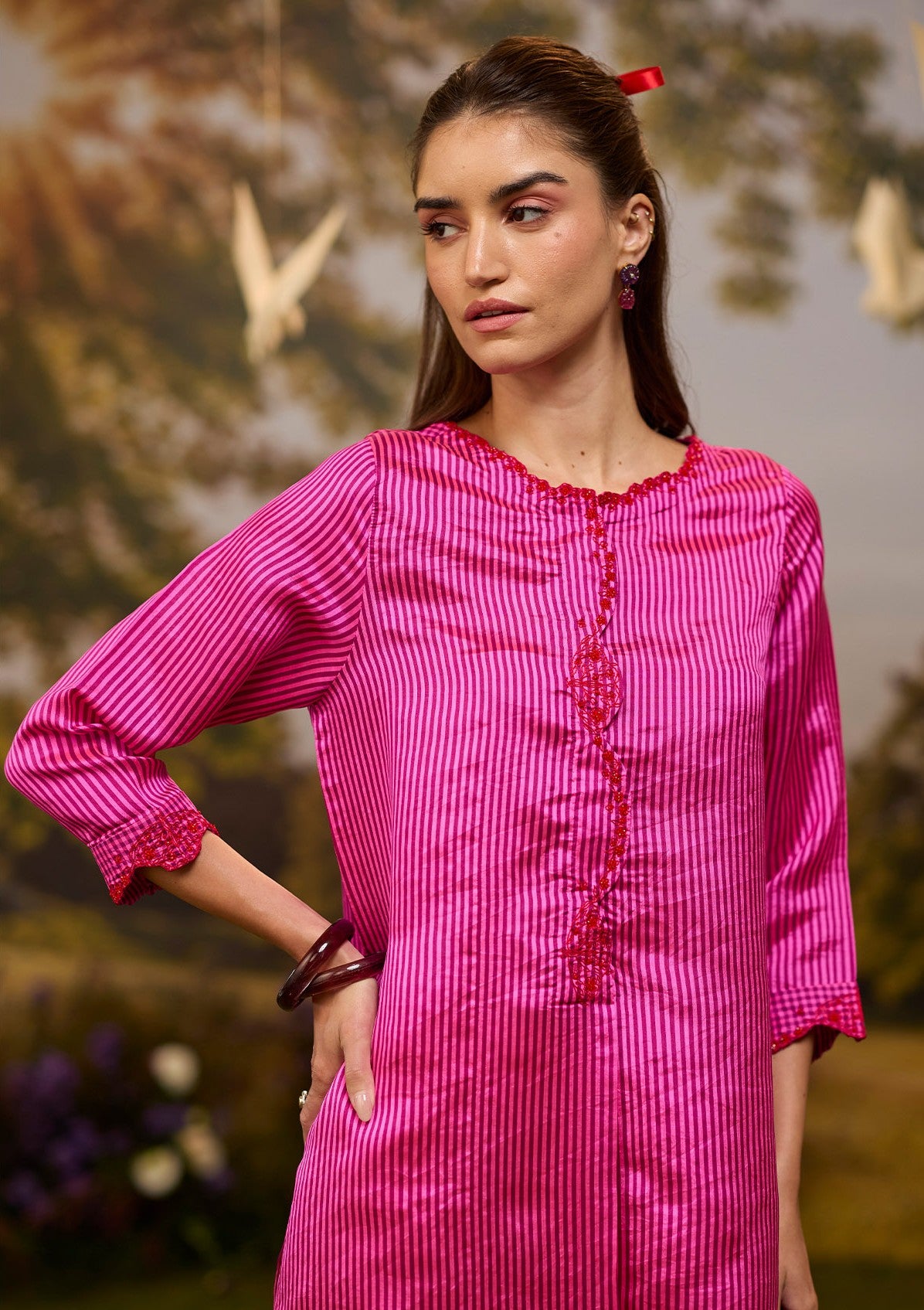 Rhythm &amp; Rhyme Embroidered Pink Kurta Set