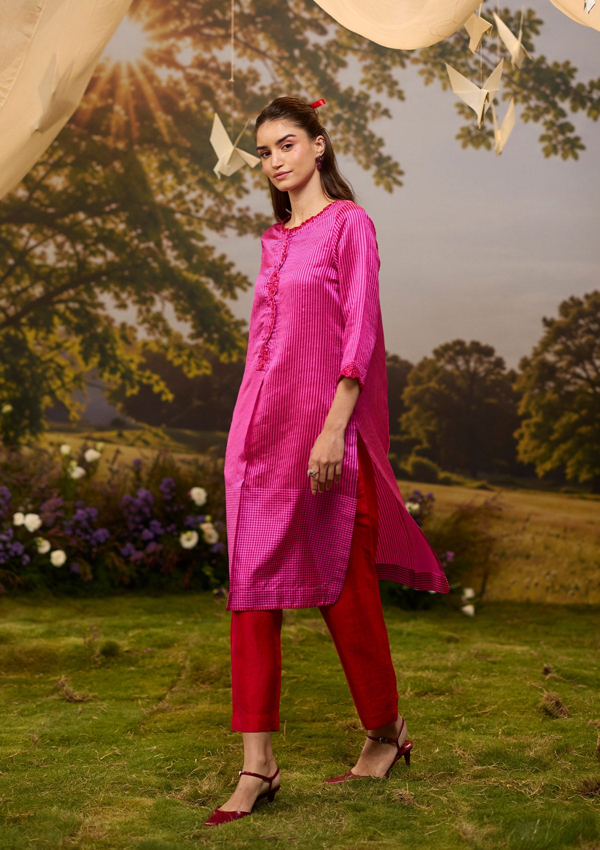 Rhythm &amp; Rhyme Embroidered Pink Kurta Set