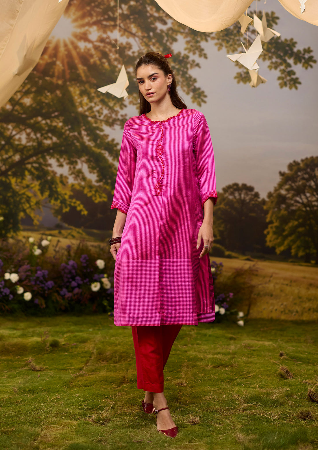 Rhythm &amp; Rhyme Embroidered Pink Kurta Set