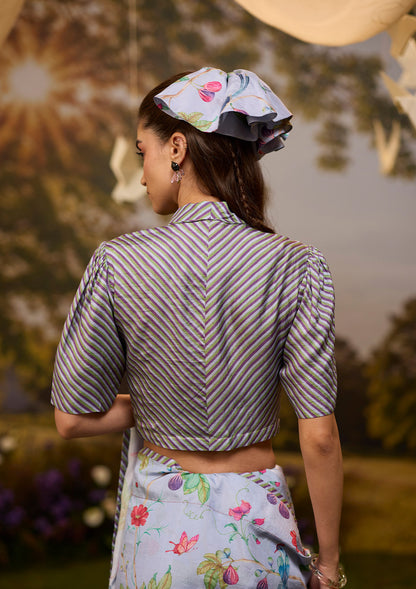 Dappled Violet-Green Striped Blouse