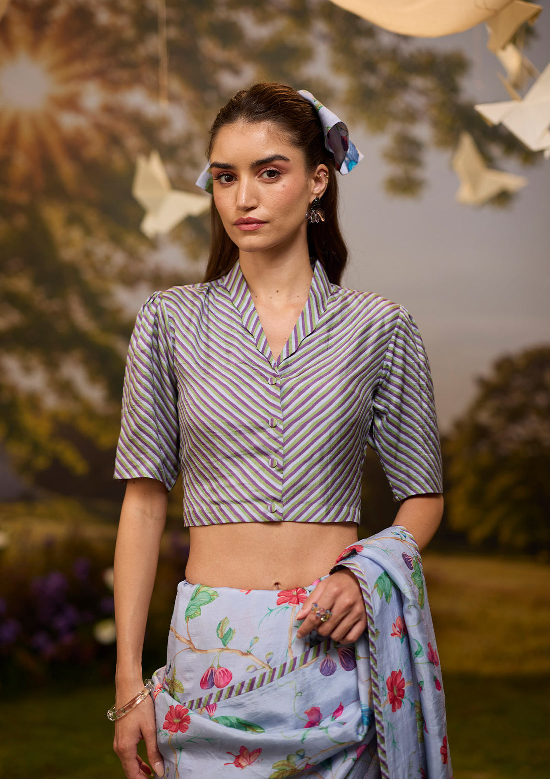 Dappled Violet-Green Striped Blouse