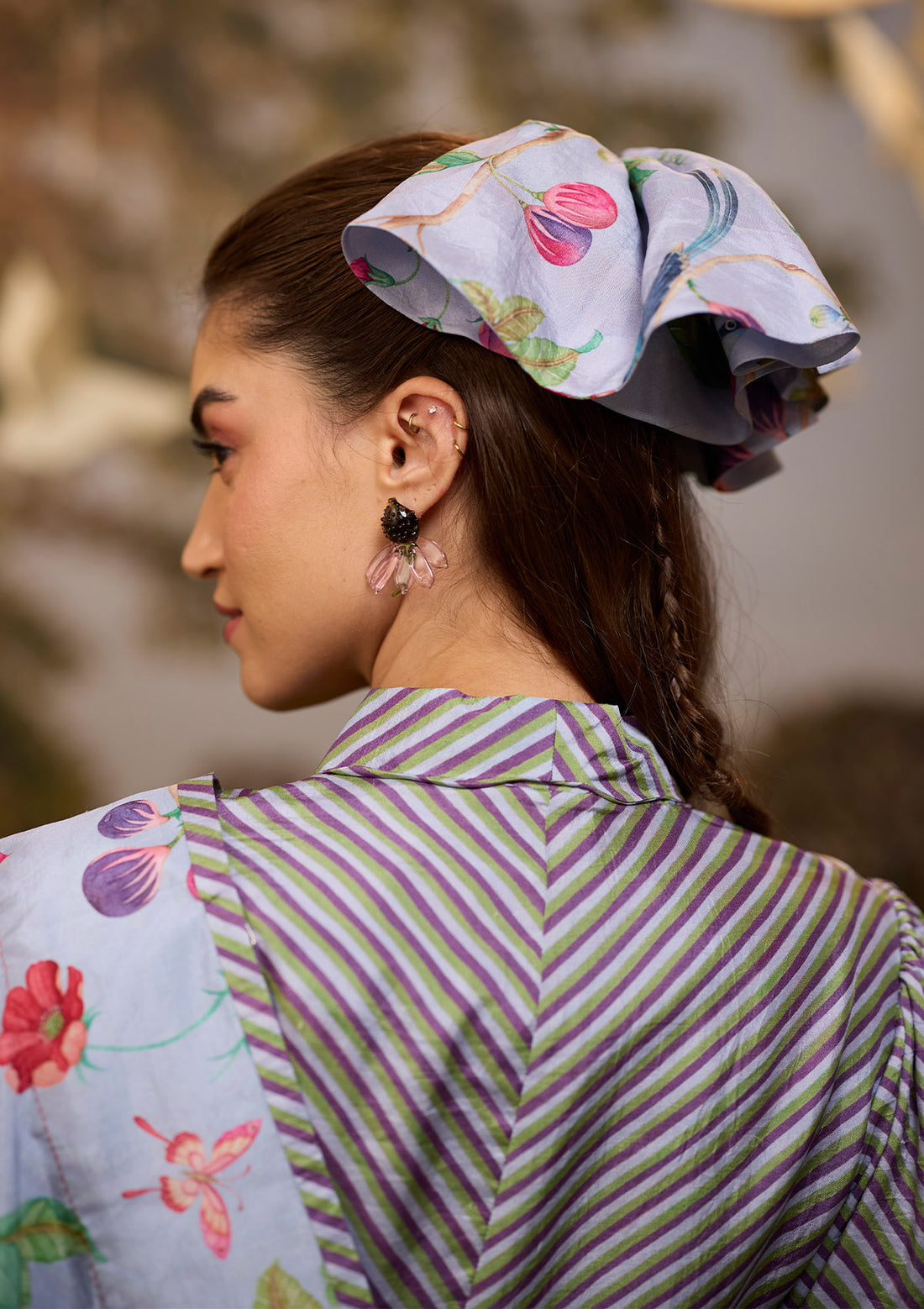 Dappled Violet-Green Striped Blouse