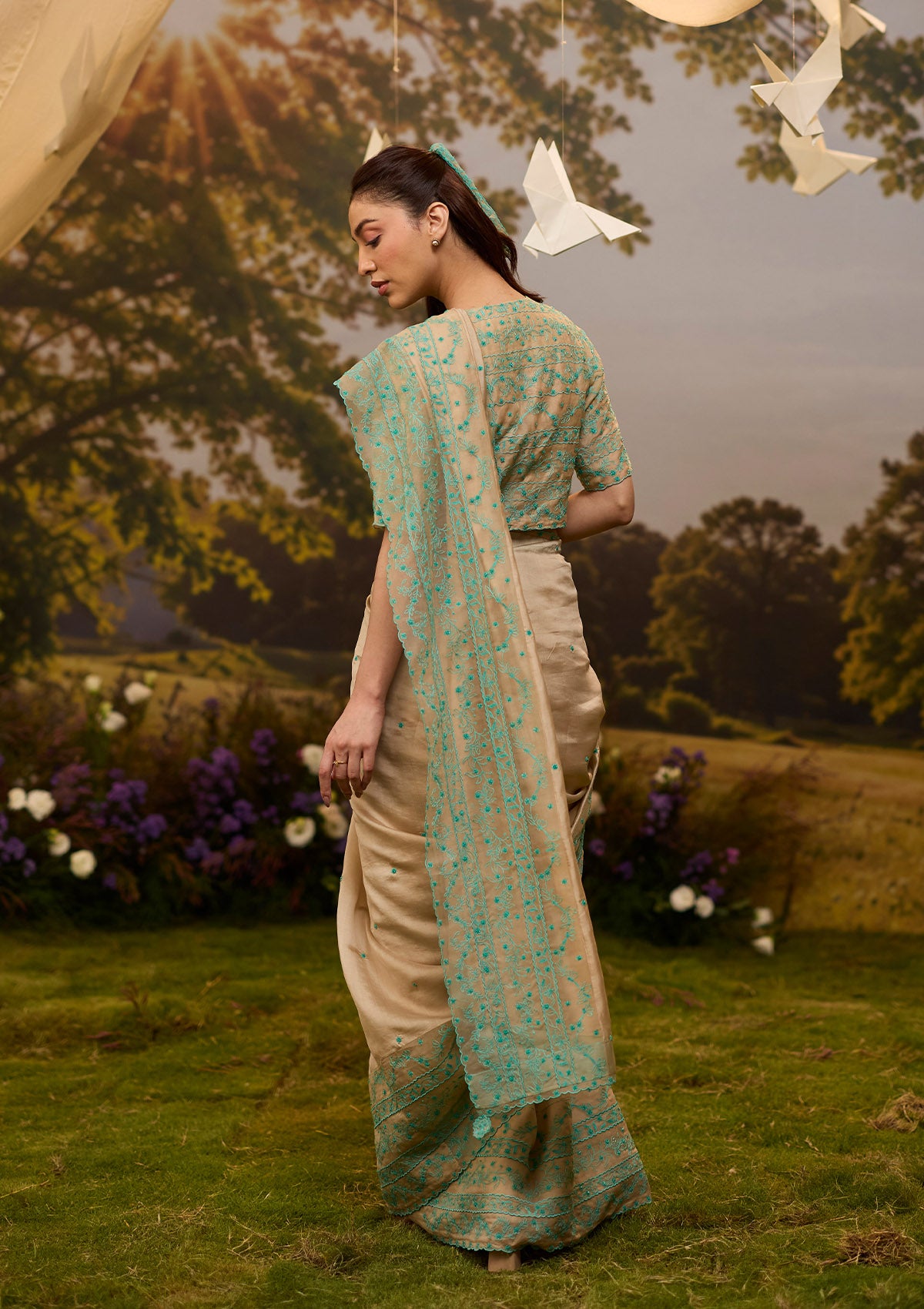 Woodland Stories Embroidered Beige Saree