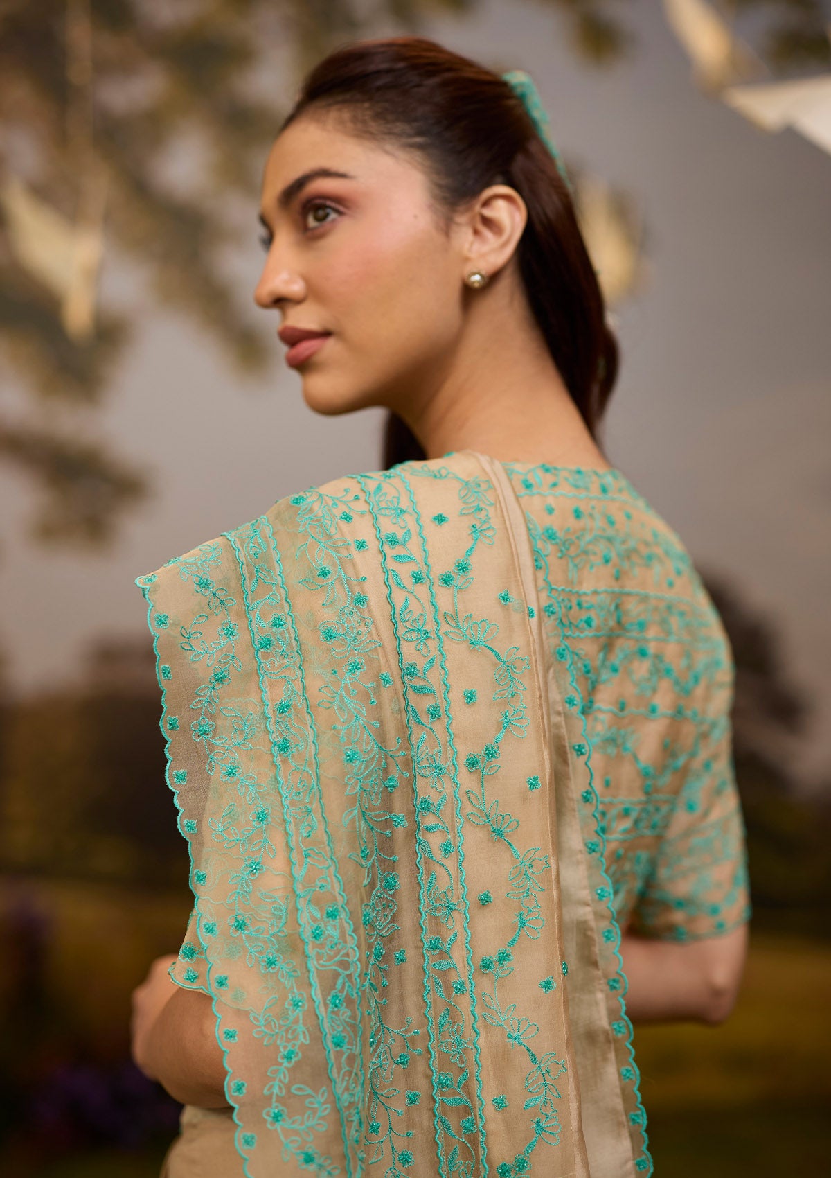 Woodland Stories Embroidered Beige Saree