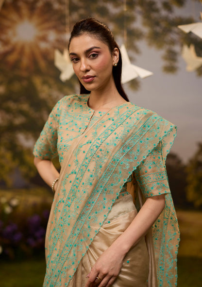 Woodland Stories Embroidered Beige Saree