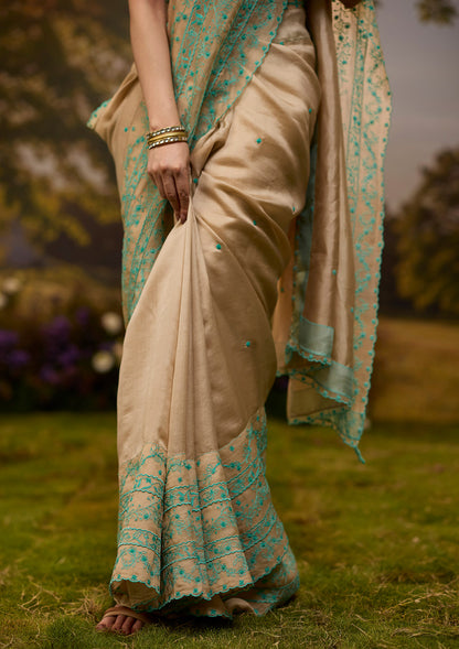Woodland Stories Embroidered Beige Saree