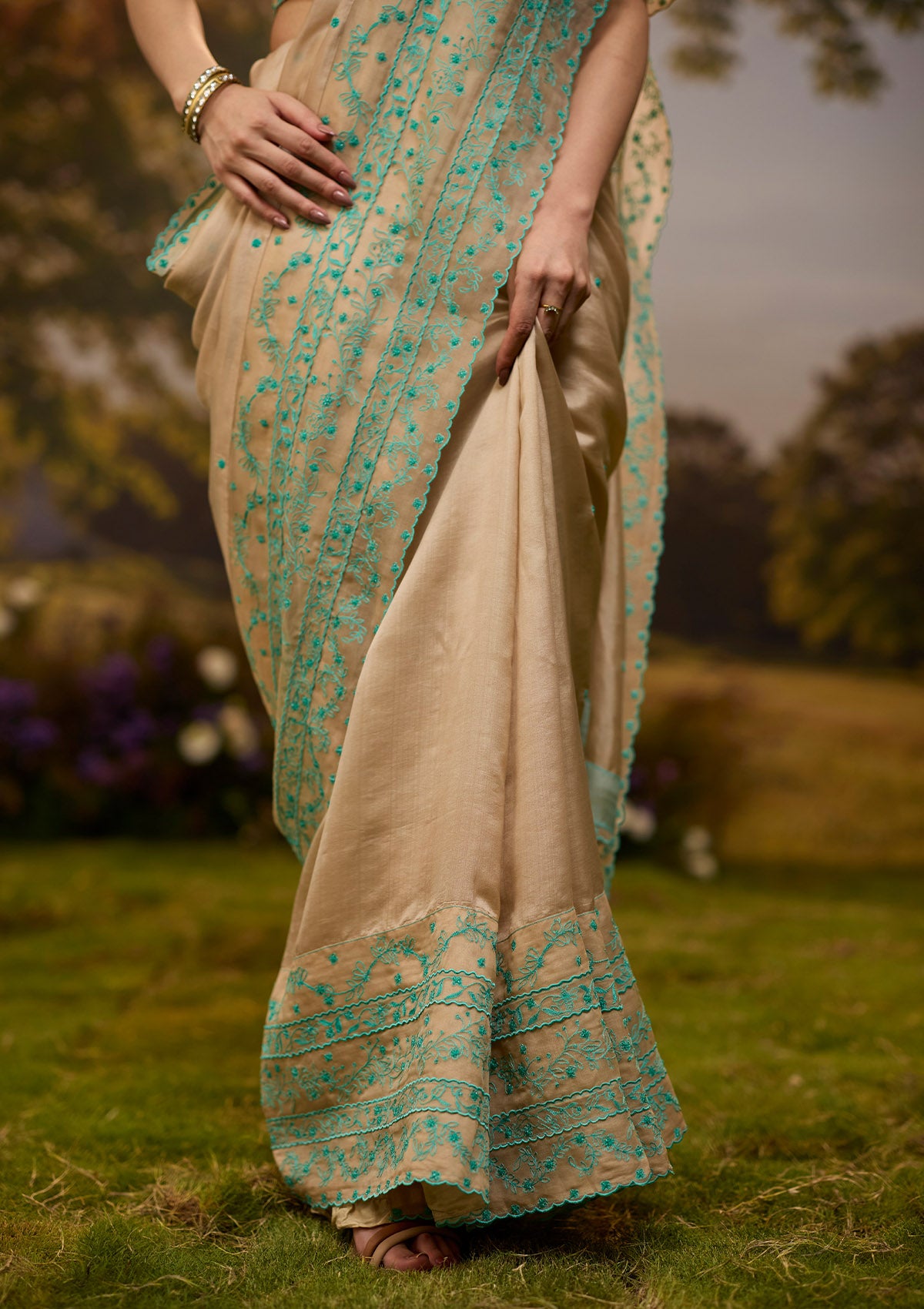 Woodland Stories Embroidered Beige Saree