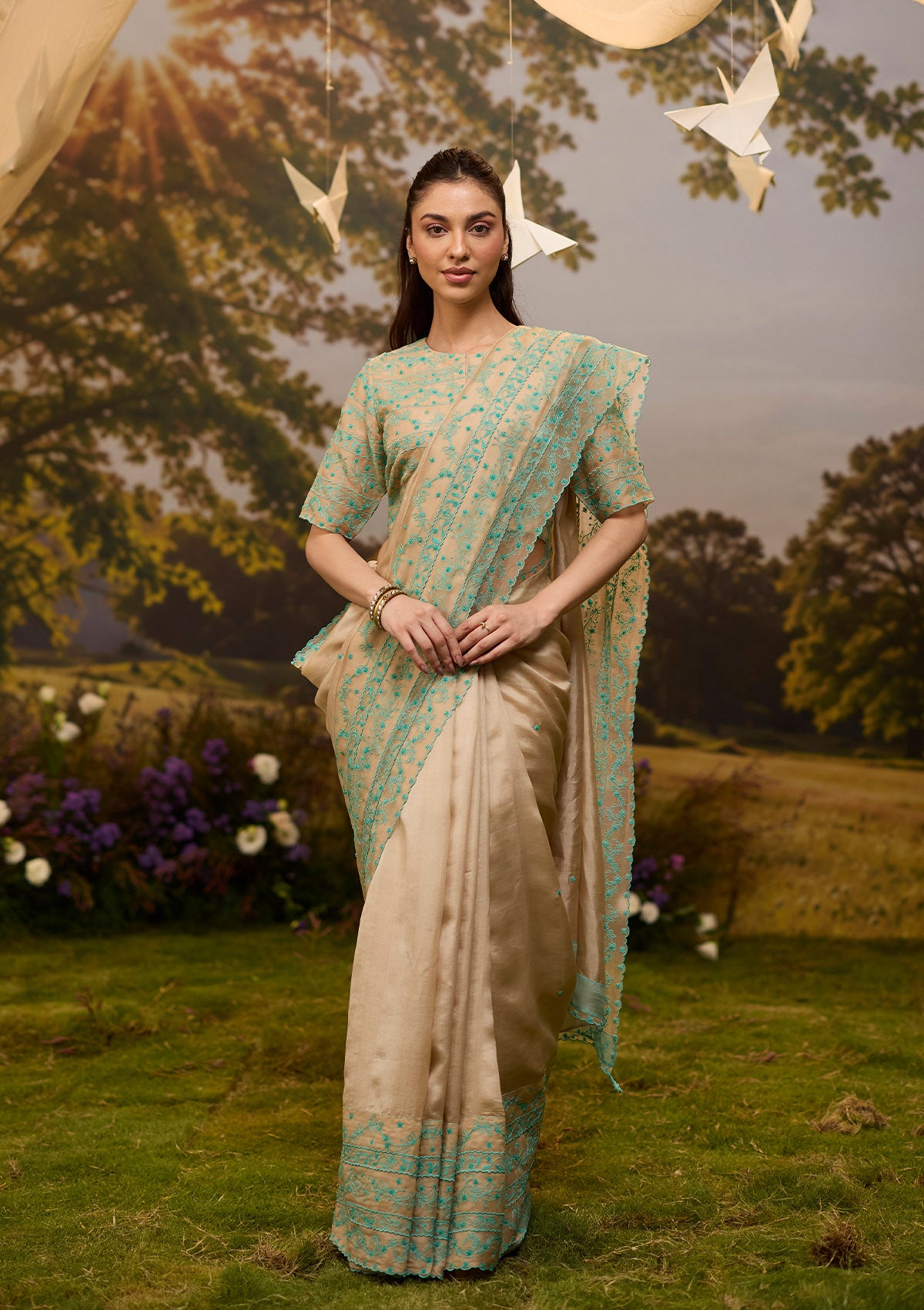 Woodland Stories Embroidered Beige Saree