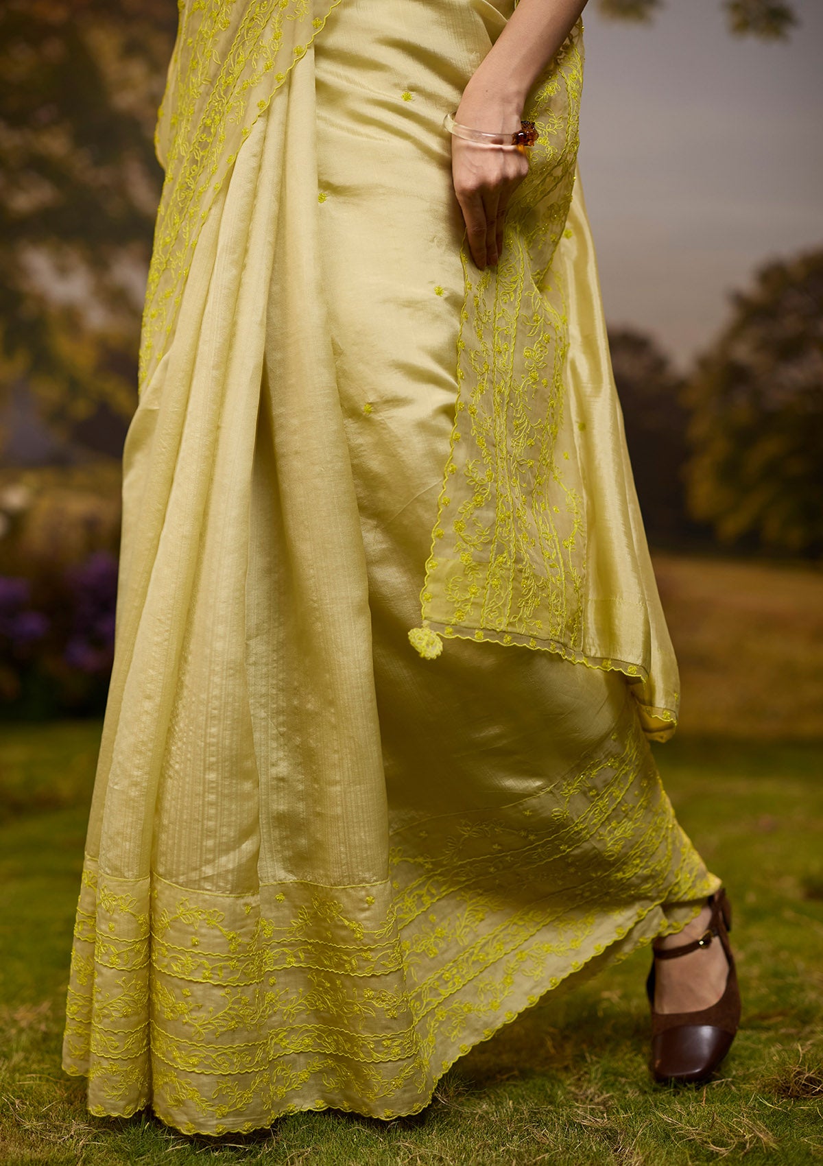 Woodland Stories Embroidered Yellow Saree