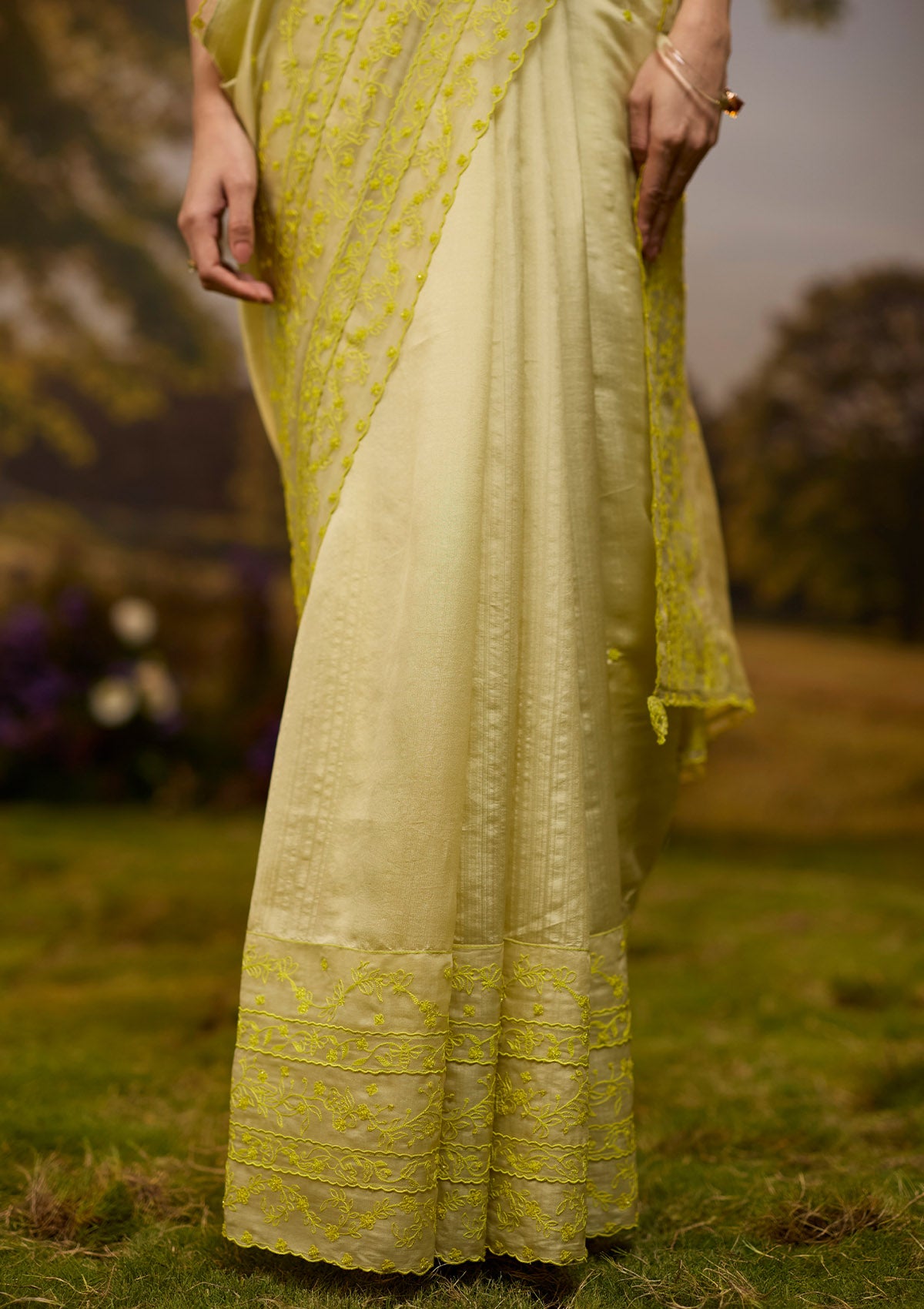 Woodland Stories Embroidered Yellow Saree
