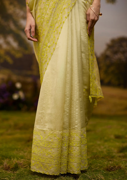 Woodland Stories Embroidered Yellow Saree