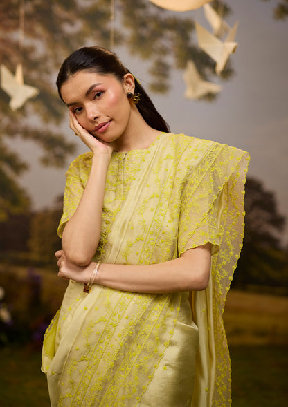 Woodland Stories Embroidered Yellow Saree