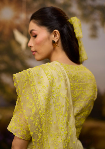 Woodland Stories Embroidered Yellow Saree