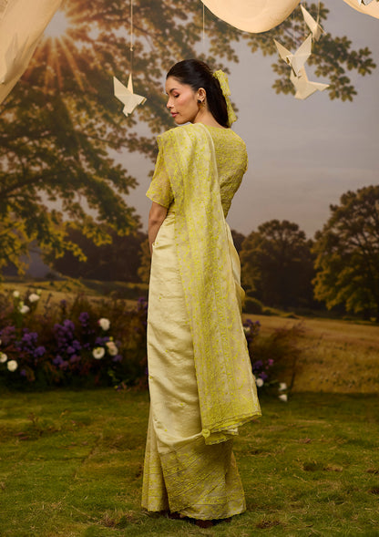 Woodland Stories Embroidered Yellow Saree
