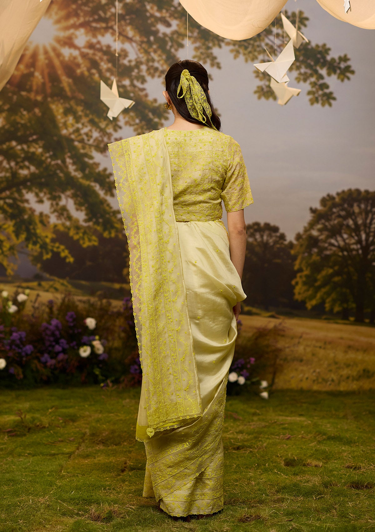 Woodland Stories Embroidered Yellow Saree