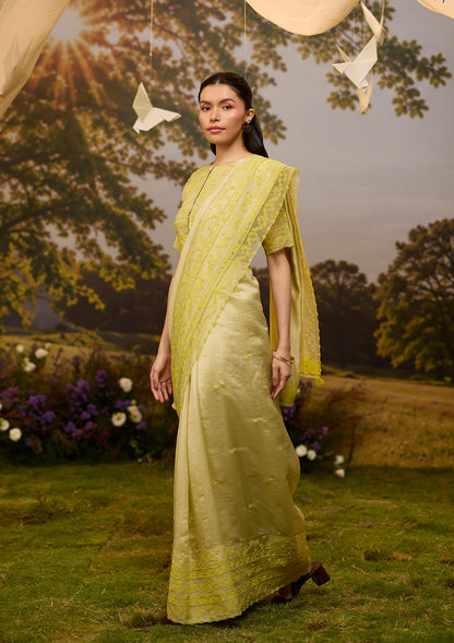 Woodland Stories Embroidered Yellow Saree