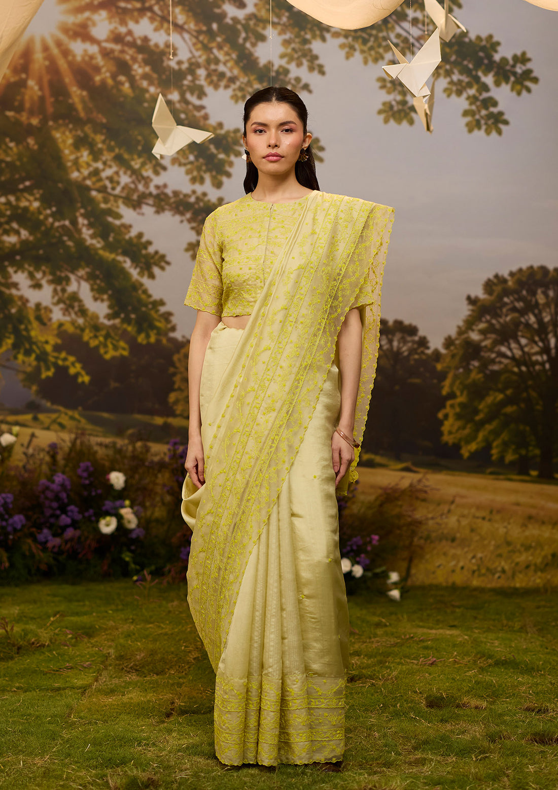 Woodland Stories Embroidered Yellow Saree