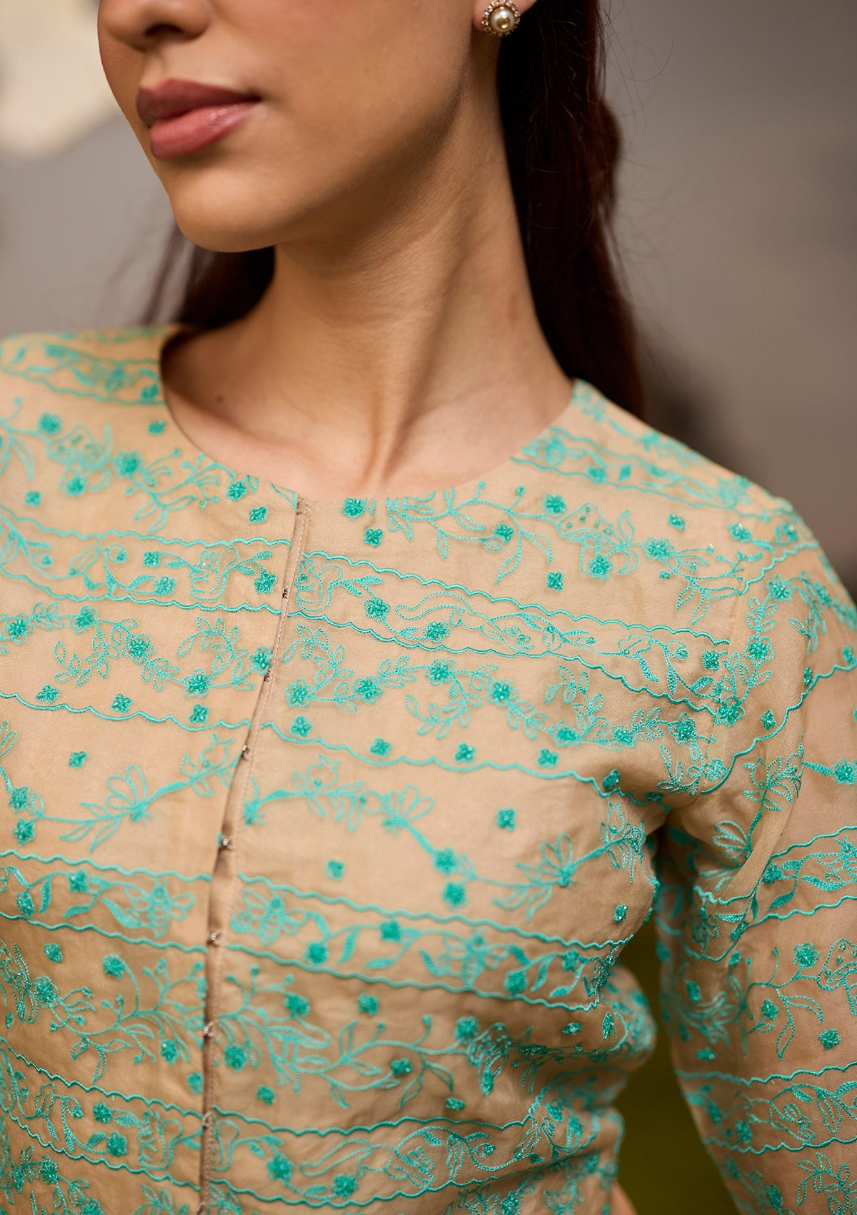 Woodland Stories Embroidered Beige Blouse