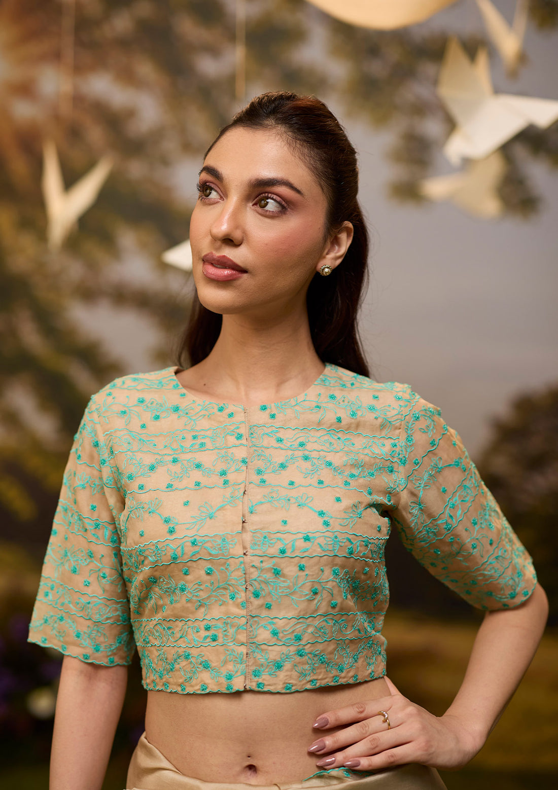 Woodland Stories Embroidered Beige Blouse
