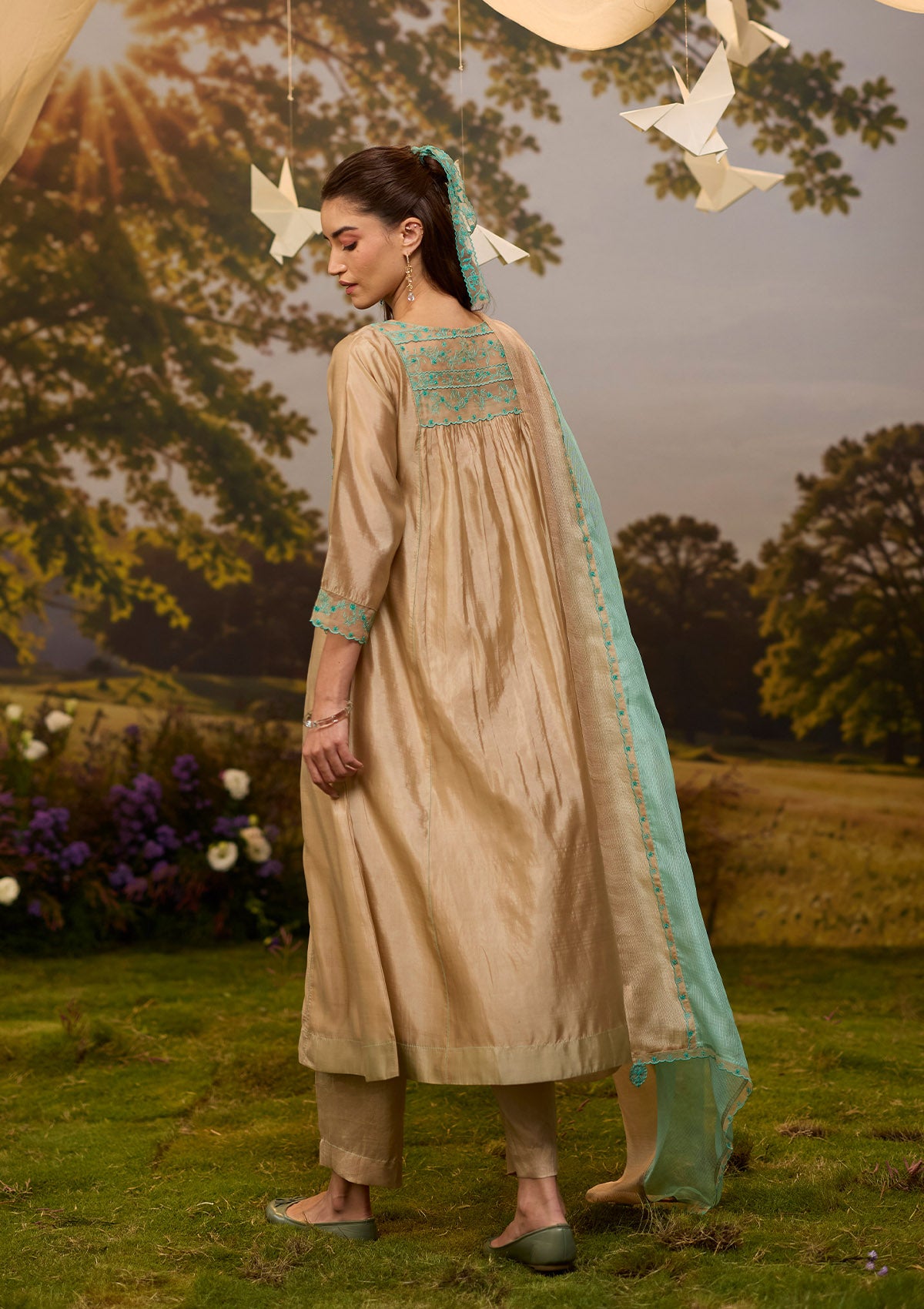 Woodland Stories Embroidered Beige Kurta Set