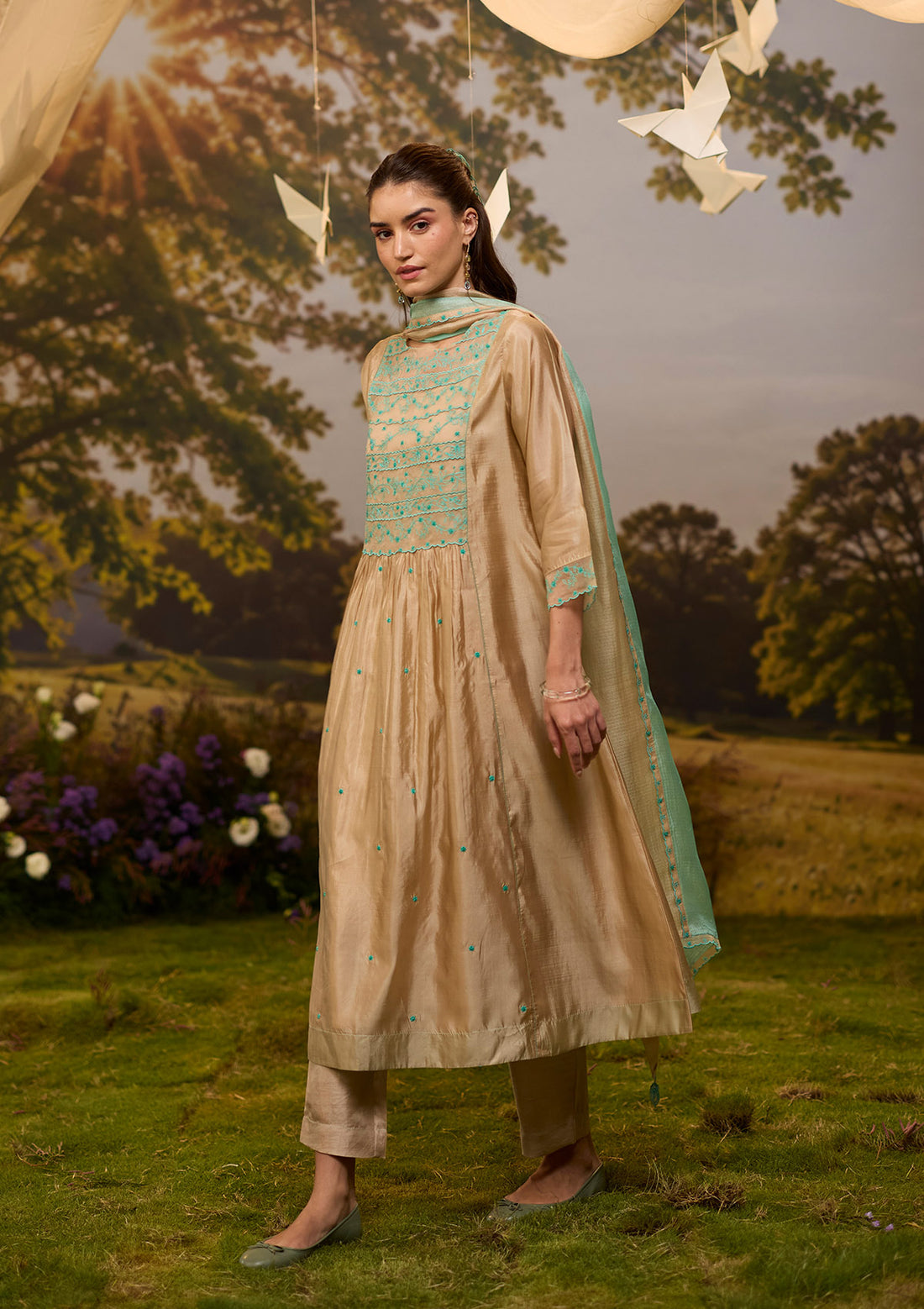 Woodland Stories Embroidered Beige Kurta Set