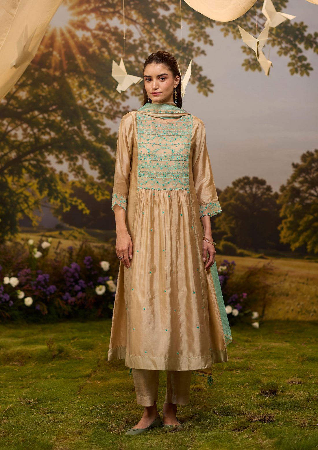 Woodland Stories Embroidered Beige Kurta Set