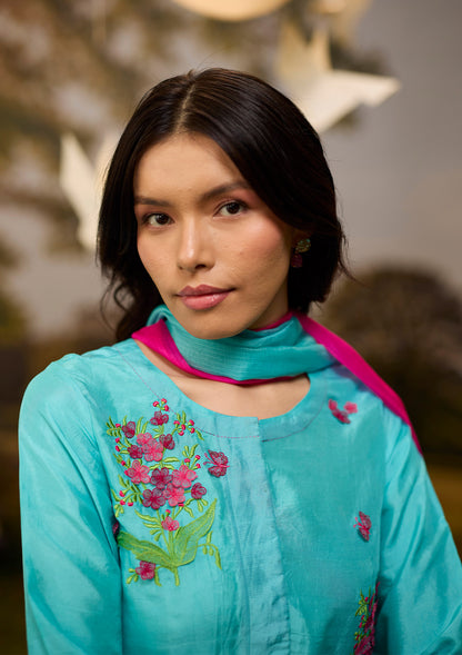 Alive Within Embroidered Blue Kurta Set