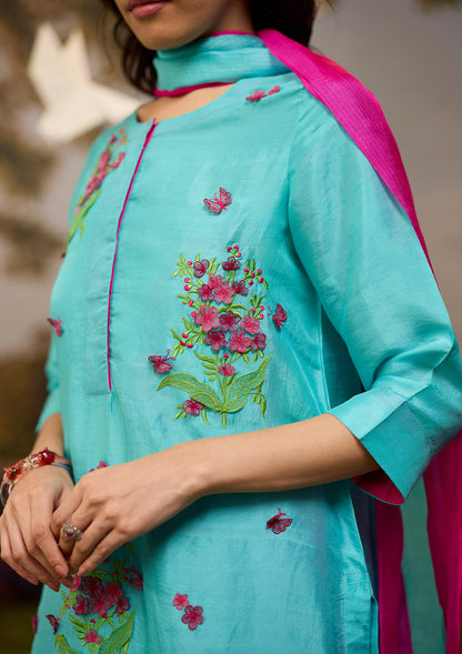 Alive Within Embroidered Blue Kurta Set