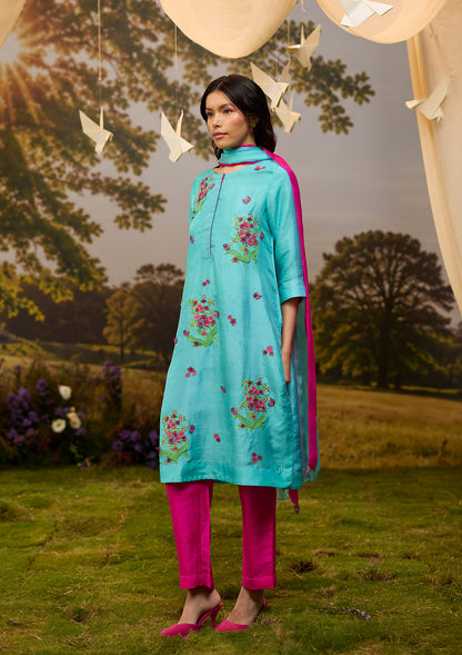 Alive Within Embroidered Blue Kurta Set