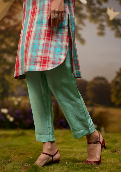 Berry &amp; Sky Checkered Kurta Set