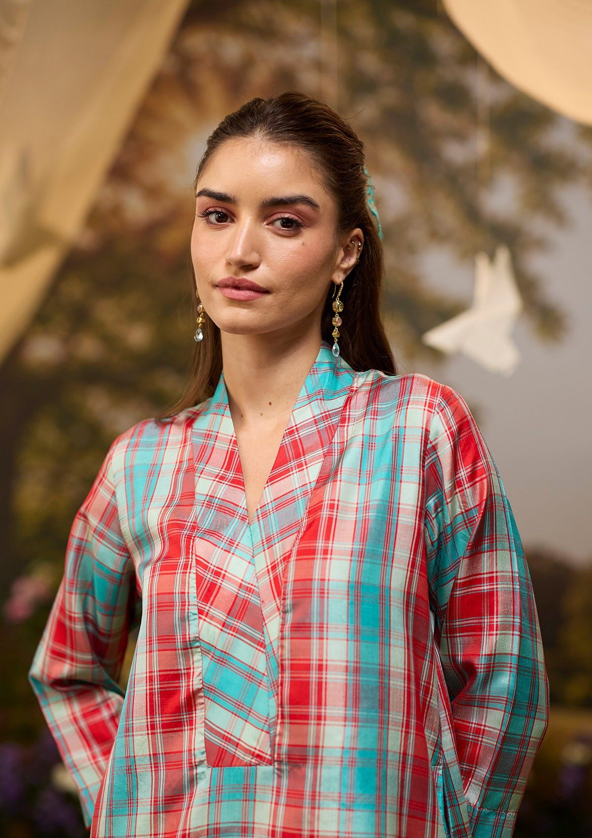 Berry &amp; Sky Checkered Kurta Set